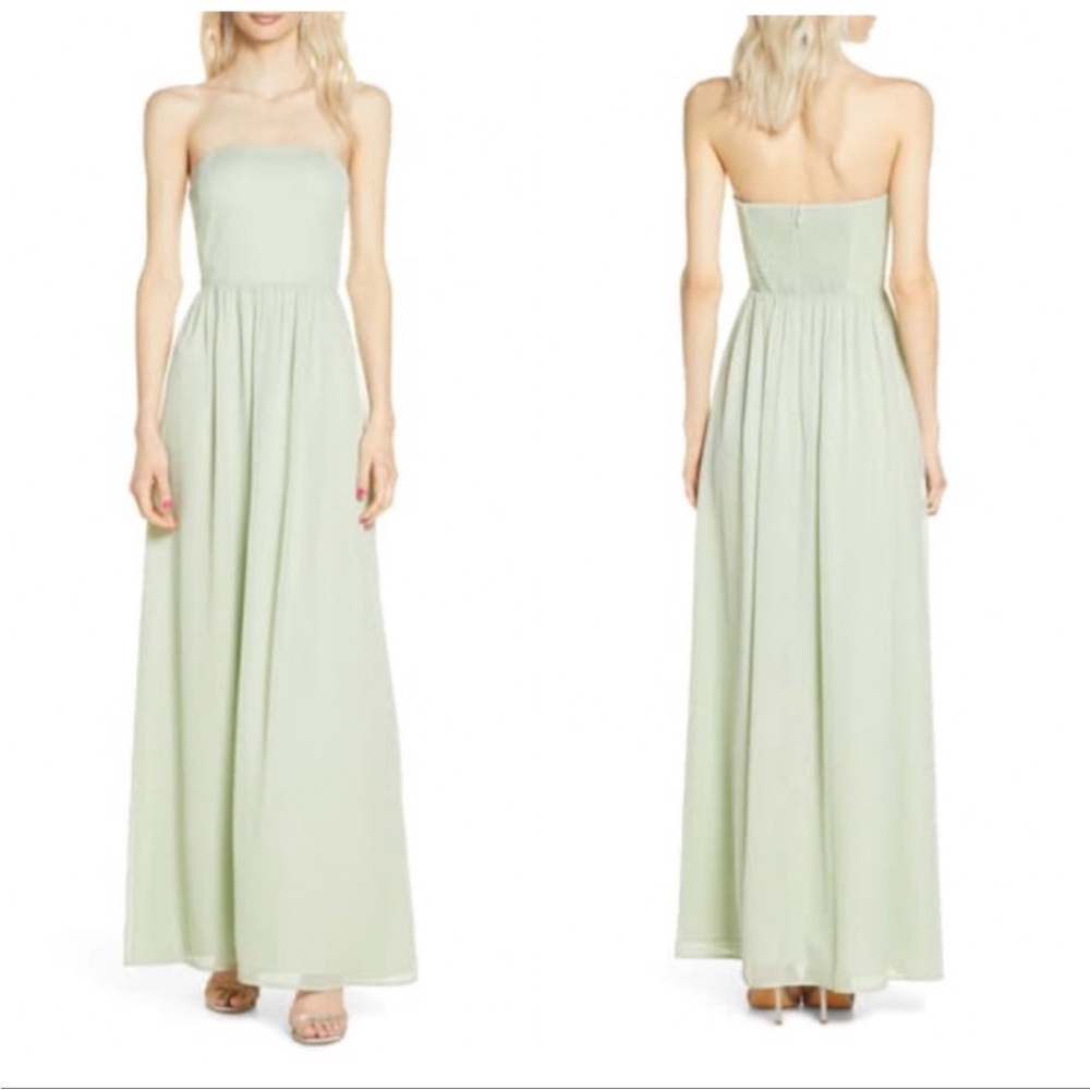 WAYF The Harlet Metallic Chiffon spearmint Gown Small.